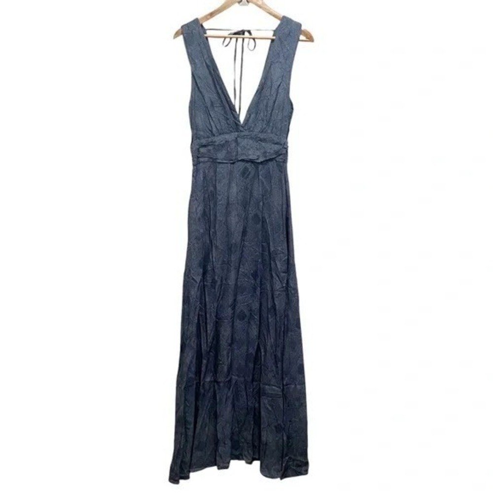 Splendid Collection Blue Deep V-Neck Maxi Dress S NWOT